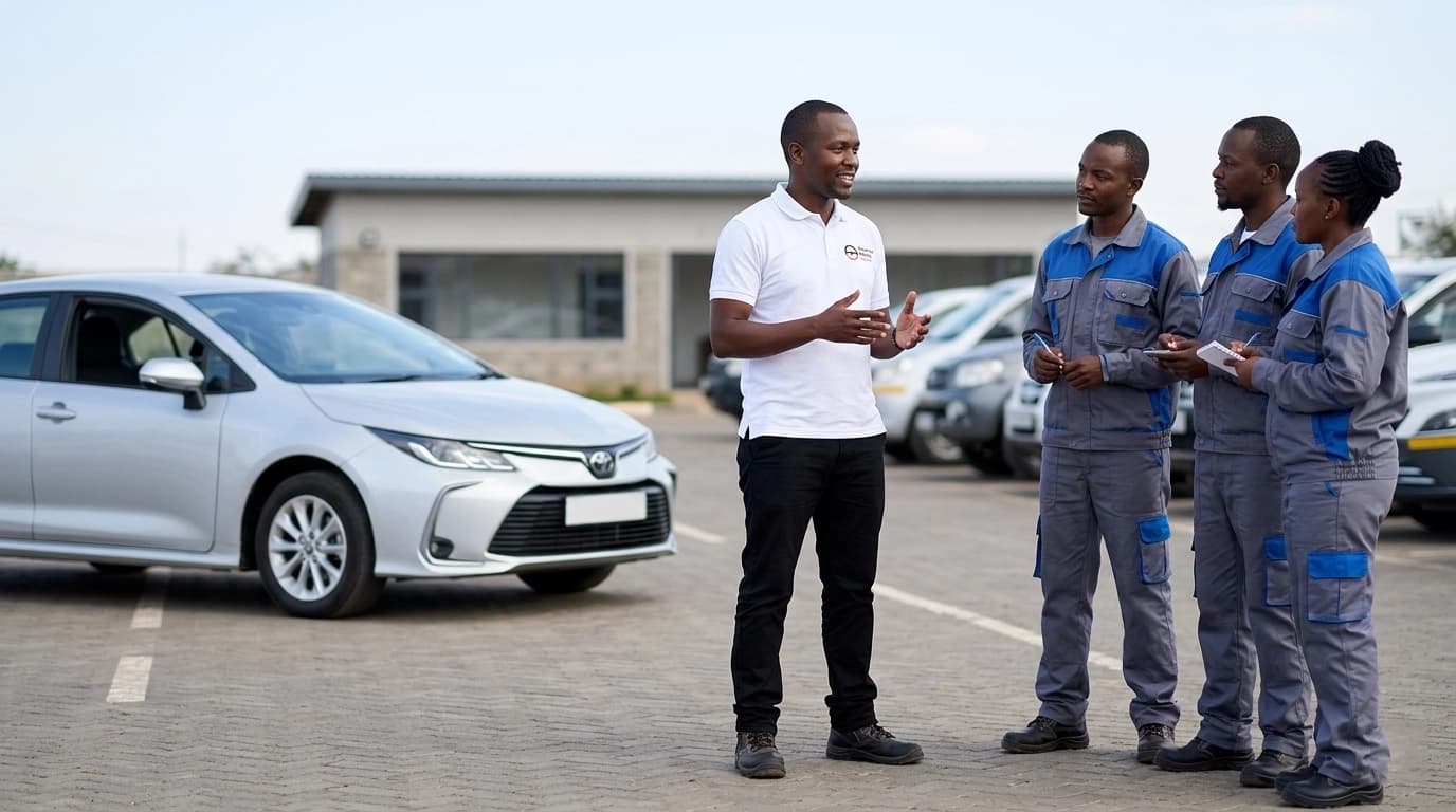 AMDA practical driver training session beside training vehicles.