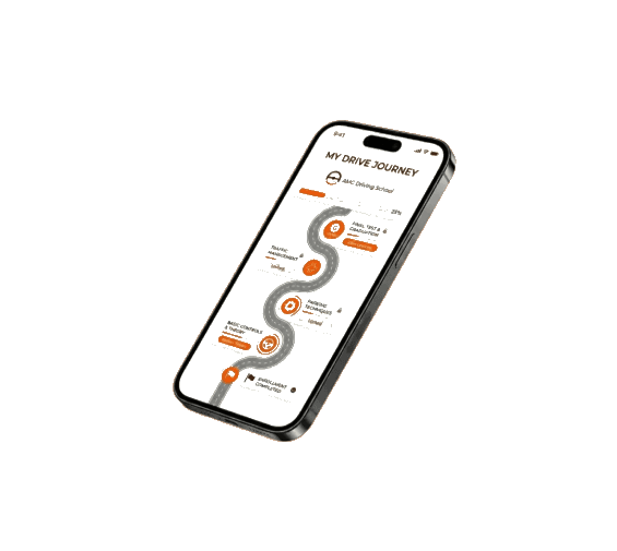 AMDA Academy app on a phone showing the My Drive Journey learning path