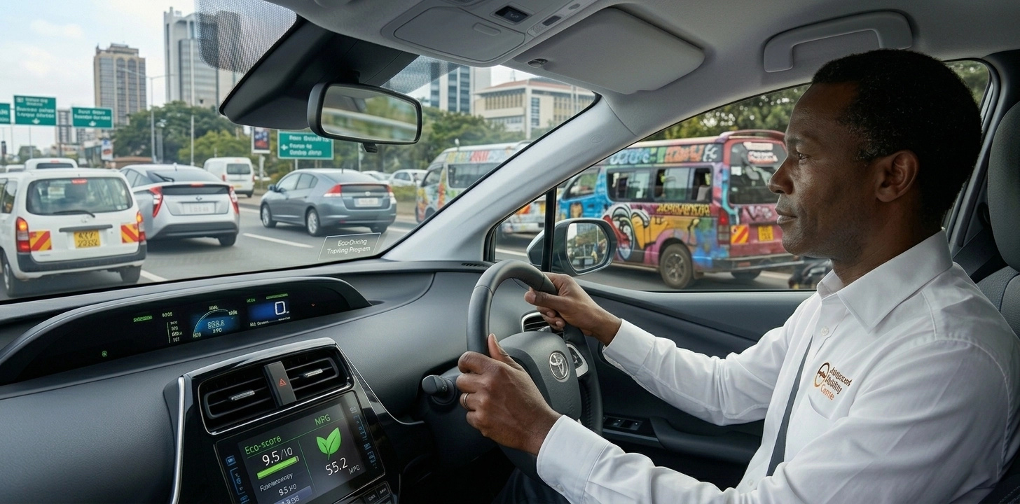 Greyscale with orange multiply: driver practising eco-driving techniques